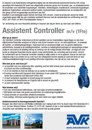 AVK Nederland op zoek naar een Assistent Controller